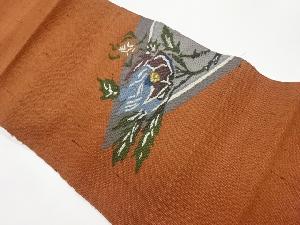 手織り紬花葉模様織出し名古屋帯